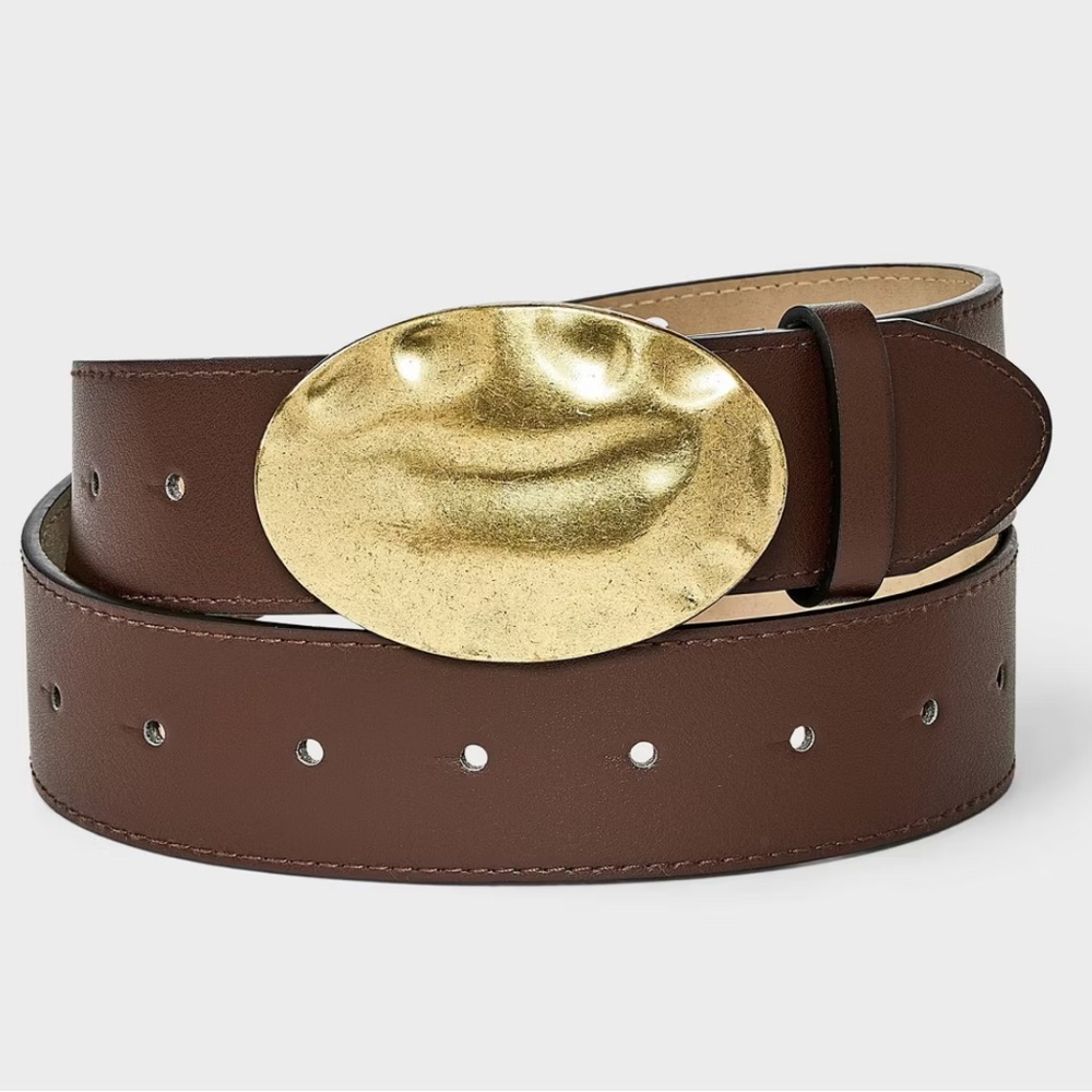 Plaque Buckle Belt - Brown